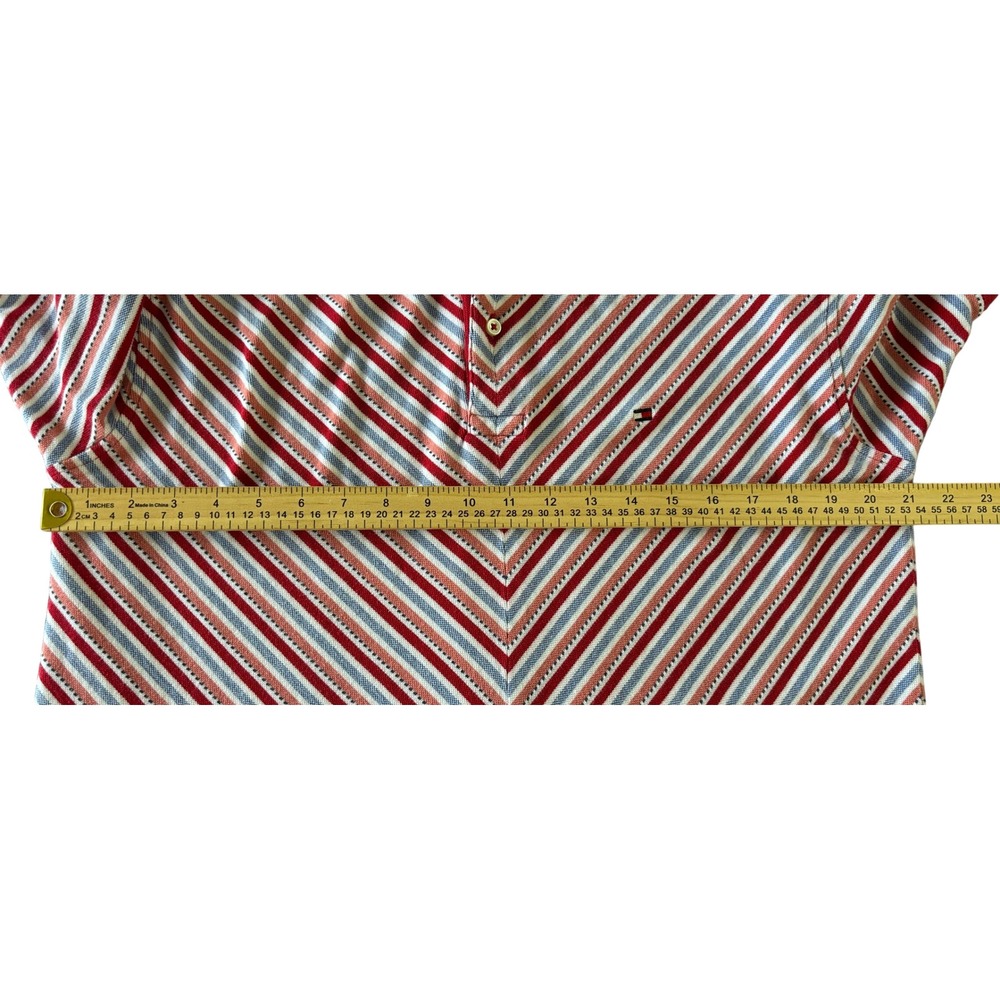 Tommy Hilfiger Mens Chevron Stripe Polo Shirt Red White Blue Cotton Pique Large - Picture 3 of 6